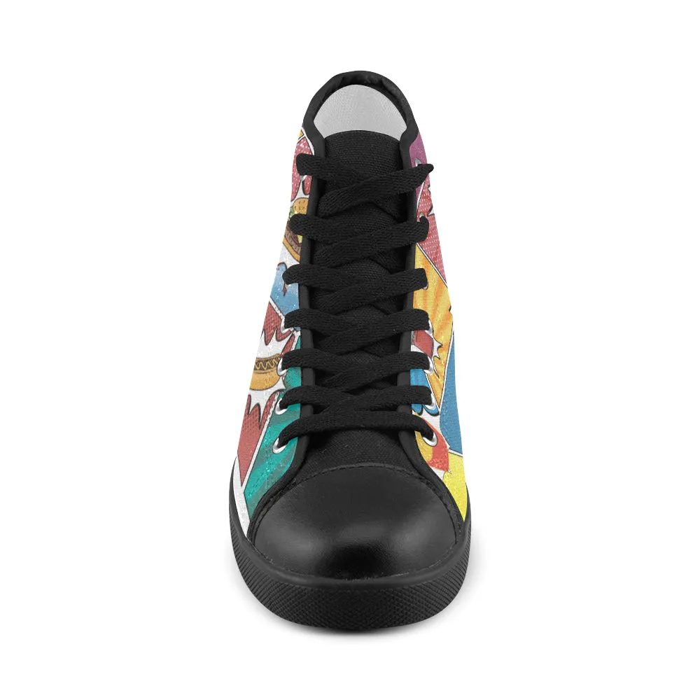 Women's Munchies Pop Art Print Canvas High Top Shoes (Black)