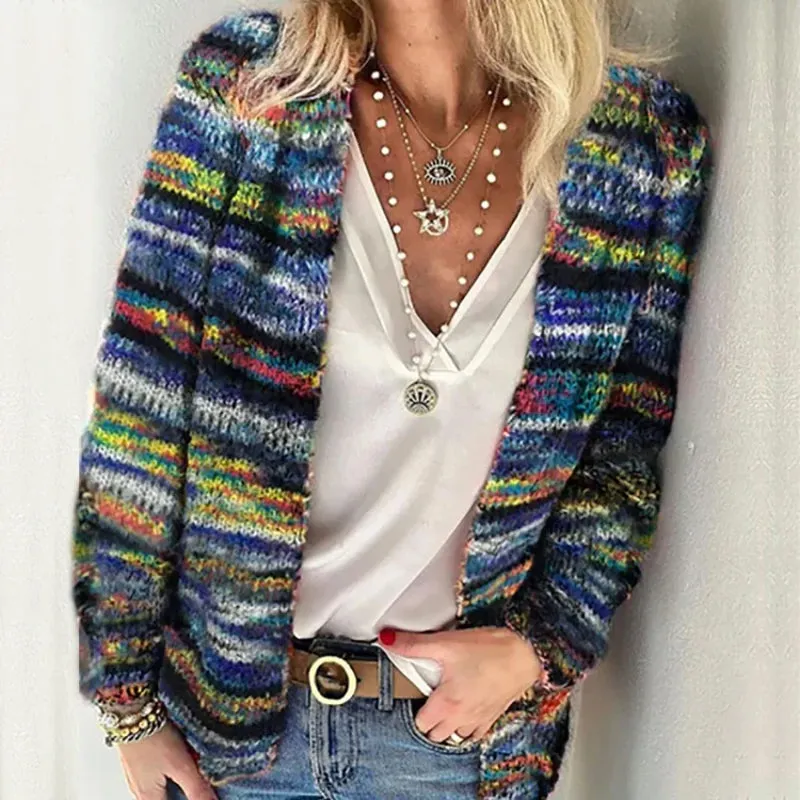 Women's Rainbow Striped Cardigan