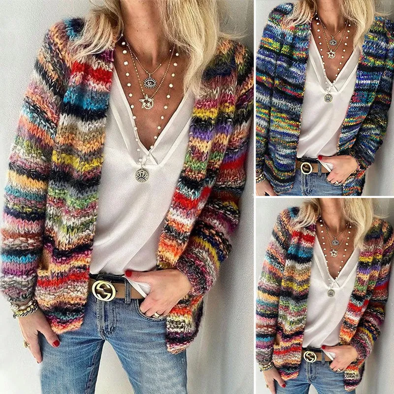 Women's Rainbow Striped Cardigan